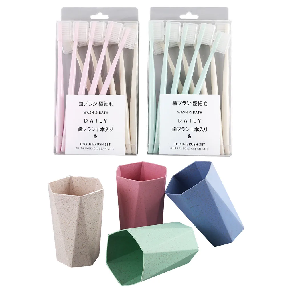 

10 sticks toothbrush and 4 cups with jacketed adult soft toothbrush clean tooth tools bathroom Accessories Low price SALE