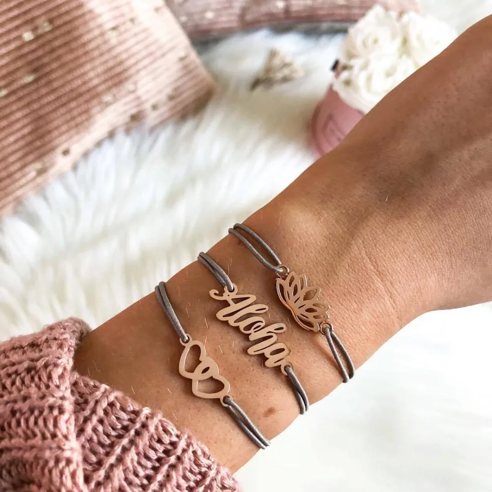 

Boho Hawaiian ALOHA woven Thread String bracelets letters double heart lotus friendship bracelet set