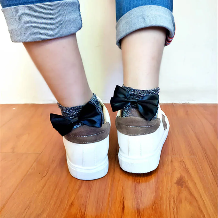 7 цветов милые носки в стиле Харадзюку блестящие сетчатые шелковые ленты