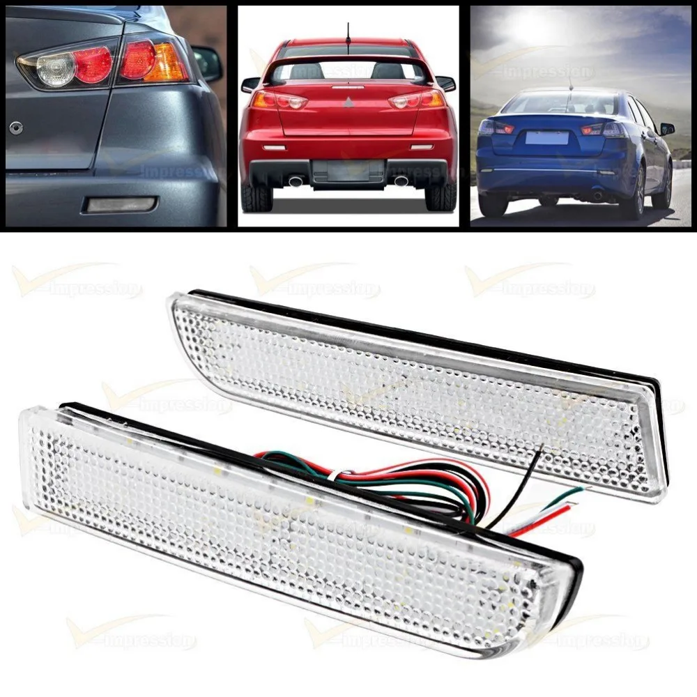 

2x Clear/Smoke/ Red Bumper Reflector Rear Tail Brake Warning Running Reverse LED Parking Lamp For Mitsubishi Lancer EVO X 08-15