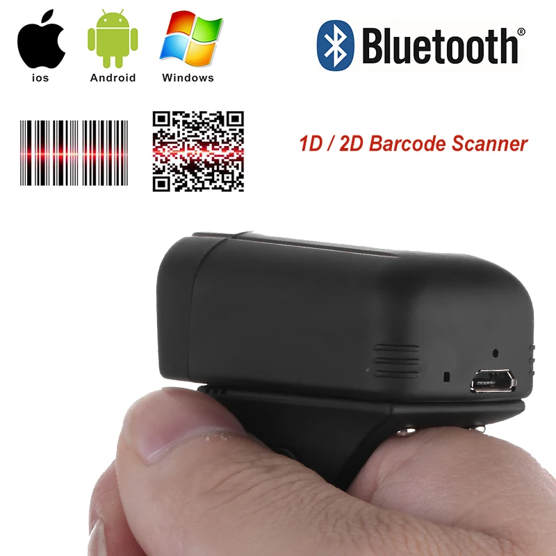 Сканер штрих кода 1D 2D с кольцом на палец для Android и iOS / Bluetooth сканер коммерческой