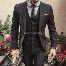 Black Slim Fit Men Sutis 2018 Notched Lapel Groom Tuxedos for Wedding Party Three Piece Latest Design Jacket Coat Pants Blazer