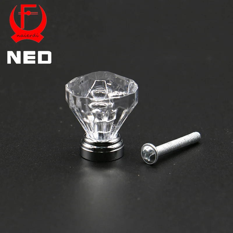 

10PCS NED 25mm Diamond Shape Design Clear Acrylic Knobs Cupboard Drawer Pull Kitchen Cabinet Wardrobe Zinc Alloy Handle Hardware