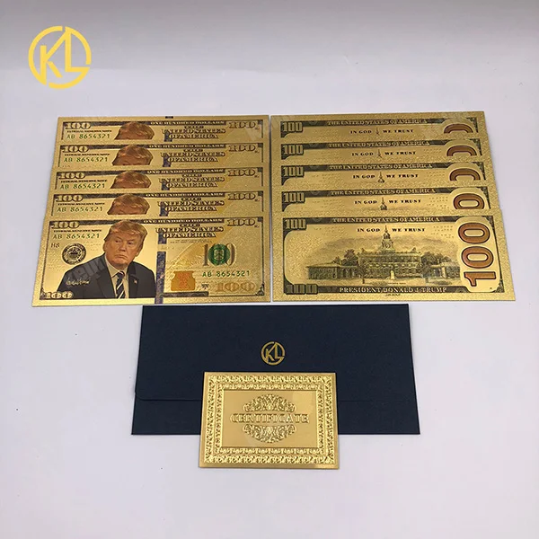10 шт Трамп Позолоченные 100 долларов Античная покрытием памятной ноты подарки коллекция реалистичные Сувенир поддельные деньги монета - Цвет: Trump3