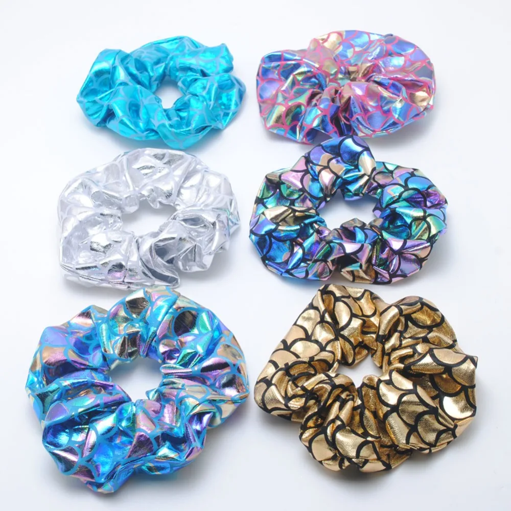 Hair Scrunchies 6Pieces Glitter Bling Metalic Large Hair Scrunchies Women Dancing Bun Hair Ties Holder Ropes For Women Accessories