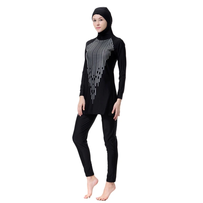 Мусульманский купальник, полосатая одежда, женский купальник, скромный купальник, мусульманская одежда для плавания