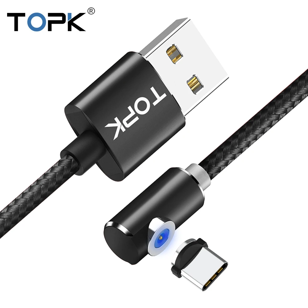 

TOPK L-Line1 1M 90 degree Magnetic USB Cable USB C Cable Nylon Braided LED Indicator Type C Cable for Xiaomi Samsung Huawei