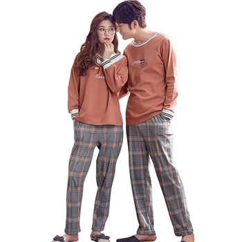 

Lovers Pajamas Autumn Men and Women Pijama Loungewear Women Two-piece Set 100% Cotton Home Clot