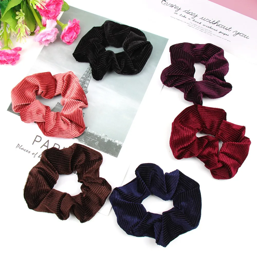 

2019 Hair Accessories Stripesd Velvet Scrunchie For Girls Ponytail Holder Hair Rope Rubber Bands Ponytail Holder Girls