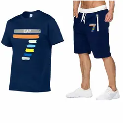Новый модный спортивный костюм и футболка, комплект для мужчин s футболка шорты + шорты мужские летние спортивные костюмы мужские Брендовые
