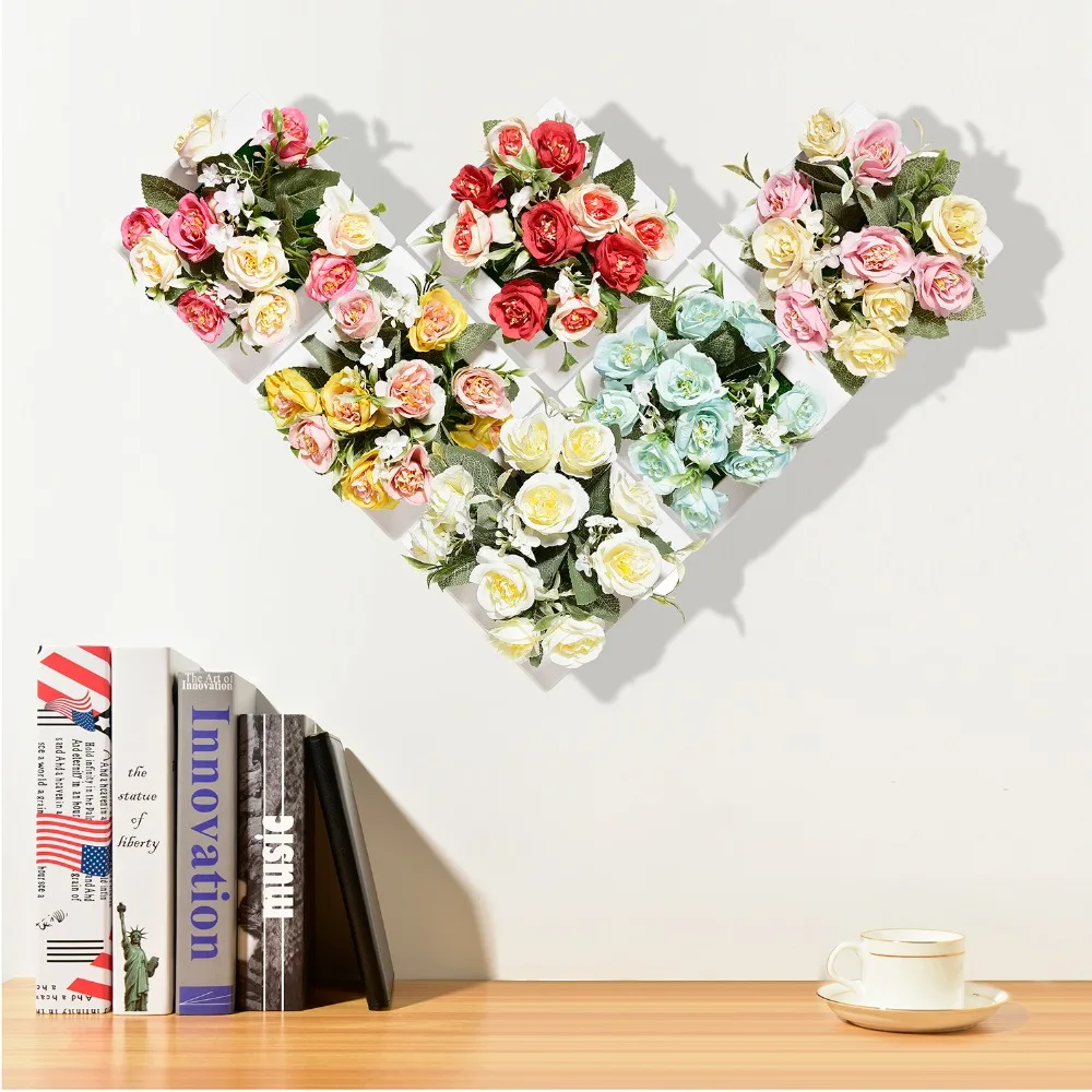 

Artificial Rose Flowers Geometric Hanging Wall 3D Plastic Flowerpots Decor Set Holder Home Garden Decor Colorful Fake Flowers