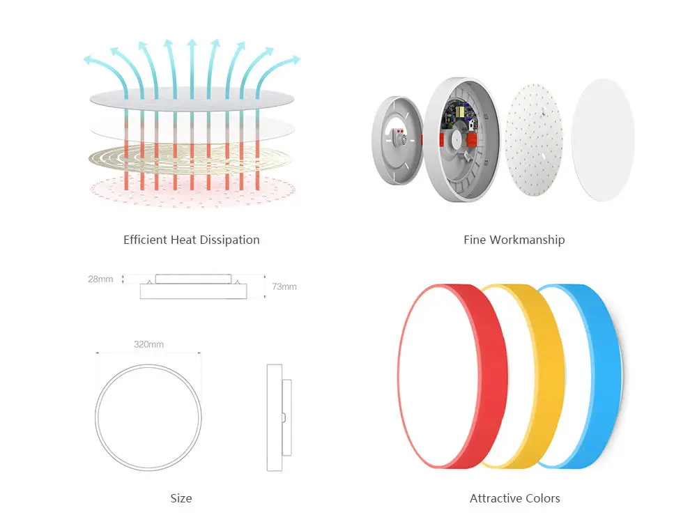 Yeelight YLXD01YL Intelligent LED Ceiling Lamp Dust Resistance Wireless Dimming Support Google Home 320 28W AC 220V