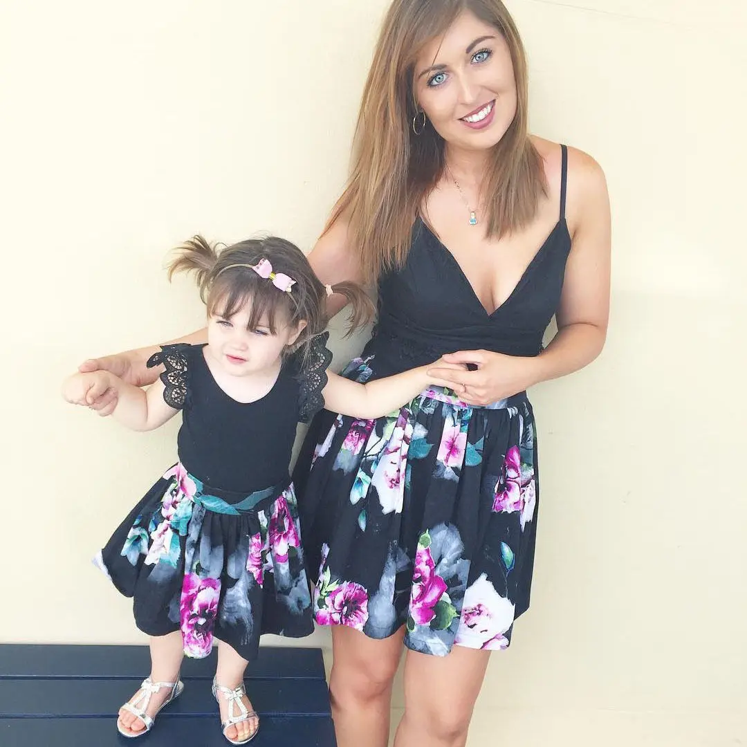 

Family Mother Daughter Matching Girl Women Floral Dress Clothes Outfit Top