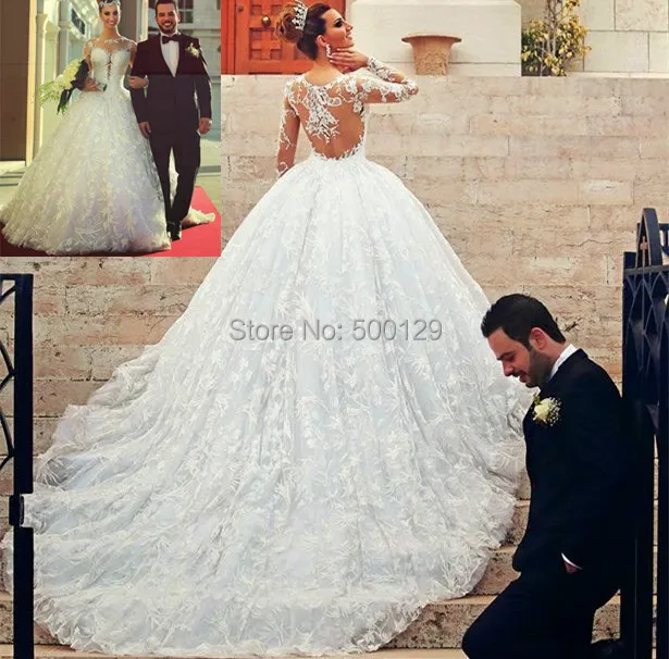 Personnalisé Nouvelle Princesse Pas Cher Robe De Mariée 2016 Manches Longues Chapelle Train Sheer Dentelle robe