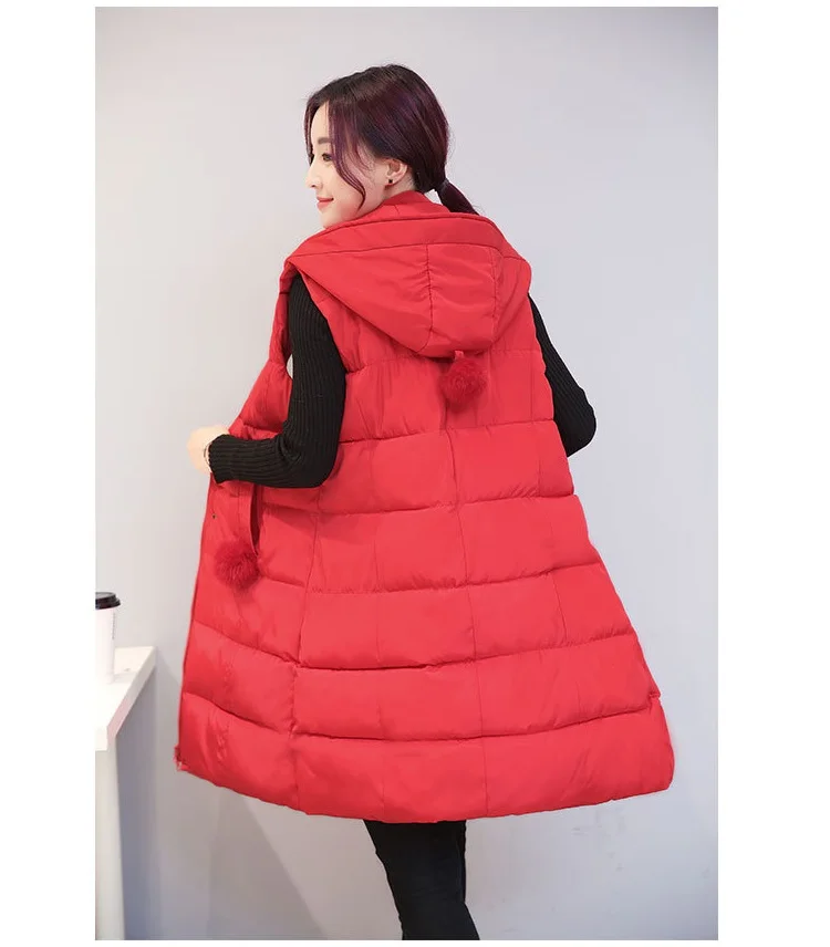 YAGENZ, плюс размер, женский жилет, зимняя женская одежда, длинная куртка с помпонами, модная женская теплая жилетка с капюшоном 283