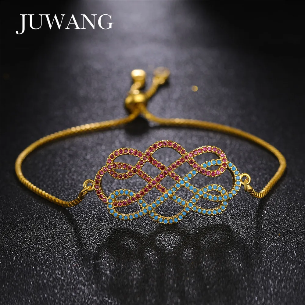 

JUWANG 2018 Chinese Knot Cubic Zirconia Crystal CZ Adjustable Bracelet for Women Gold Color /Sliver Color Fashion Jewelry