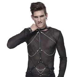 Популярные Готический Кожа Ремни с металлической цепью для Для мужчин сбруя бондаж для тела ремень новинка аксессуары в стиле панк