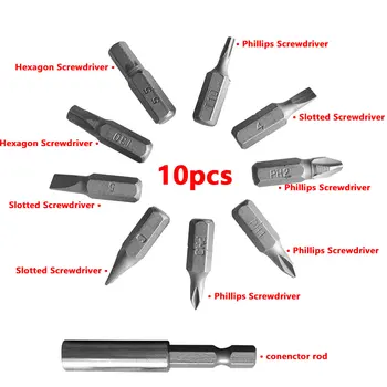 

Screwdriver Bit 10Pcs/set CR-V Precision Screwdriver Bit Group Set Tool 1/4" Hex Shank Slotted Phillips Pozidriv