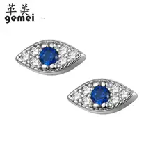 Gemei 925 пробы Серебряный Синий кубического циркония неправильной Eyes серьги стержня для Для женщин модные вечерние украшения