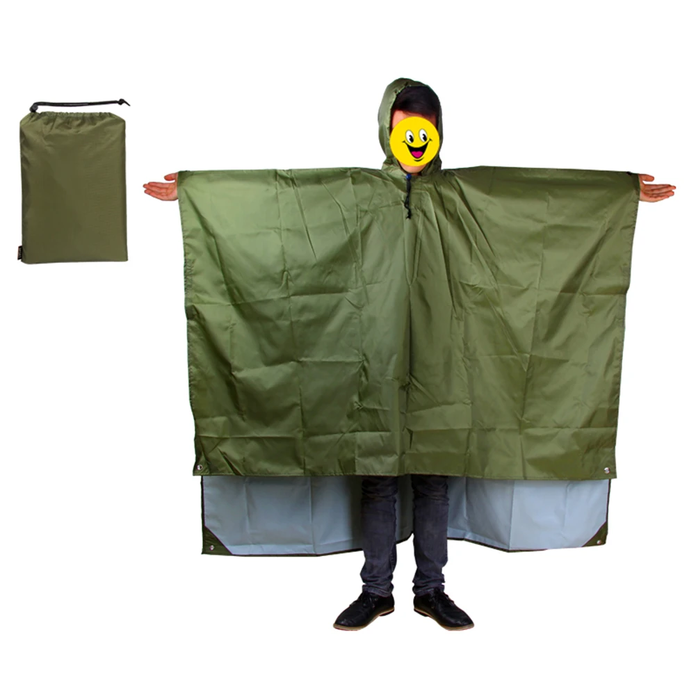 3 In 1 Raincoat Backpack Waterproof Rain Coat With Hood Hiking Cycling Rainwear Poncho Outdoor Camping Tent Mat raincoat - Color: Army green