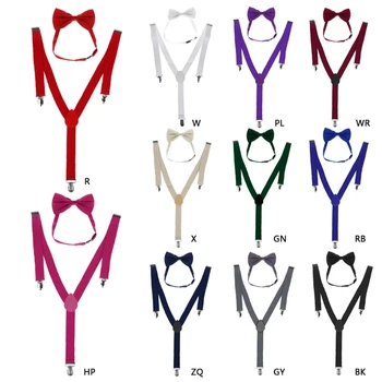 

Unisex Adjustable Suspenders Y-Back Suspenders Men Bow Tie Set Clip-On Braces Elastic Wedding