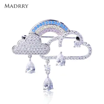 

Madrry Rainbow Cloud Shape Brooch Full Inlay Zircon Tassel Brooches Copper Jewelry Women Men Suit Coat Corsage Pins Accessories