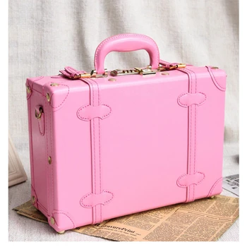 

Pink color vintage pu trolley luggage suitcase korea fashion style vintage luggage travel bag small fresh candy box password box