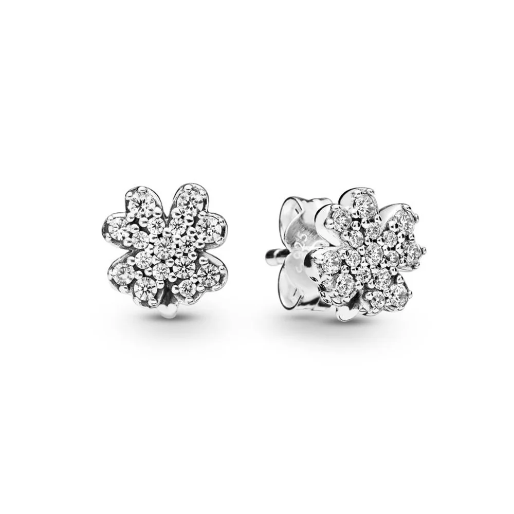 

2019 Spring Authentic 925 Sterling Silver Radiant Clover Original Pandora Stud Earrings For Women Bead Charm Gift DIY Jewelry