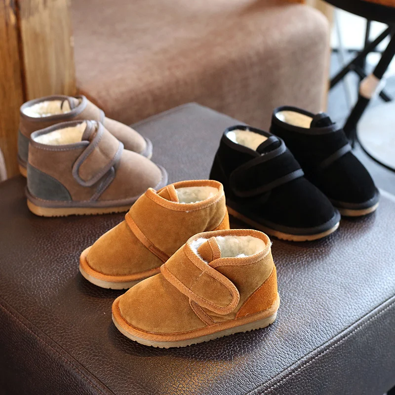 

Winter Boots 2018 Children's Shoes Lambs Casual Shoes Hook&loop Cloth Soft Warm Cotton Unisex Kids Boots Girls and Boys Suede