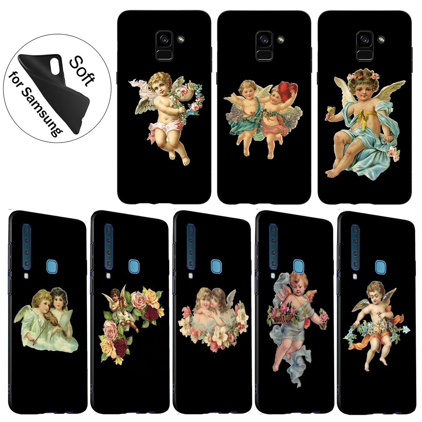 IYICAO Vintage Oil Little Angel Soft Cover Case for Samsung Galaxy A6 A9 A8 A7 2018 A3 A5 2016 2017 Note 9 8 10 Plus Lite |