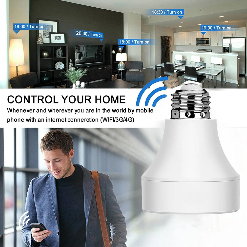 

E26 E27 Lamp Base Holder LED Wifi Remote Control Lamp Holder Wireless Smart Light Bulb Socket Cap Switch APP Control Timer
