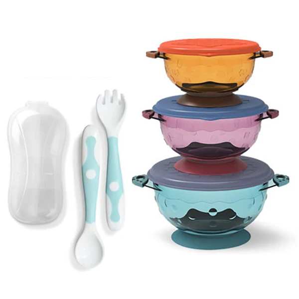 bowl set with spoon1 Beiens чашка для кормления малыша 3 шт. детская посуда миска для кормления младенца закуска фруктовый тренировочный чаша с гибким набор ложка и вилка - Цвет: bowl set with spoon1