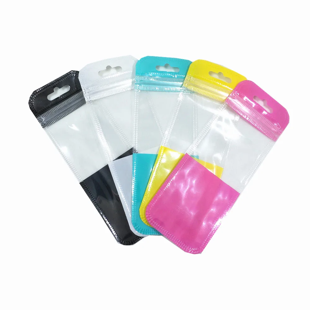 

100Pcs Long Style Colorful Plastic Retails Zip Lock Package Bag with Hang Hole Office Supply Pen Data Line Ziplock Storage Pouch