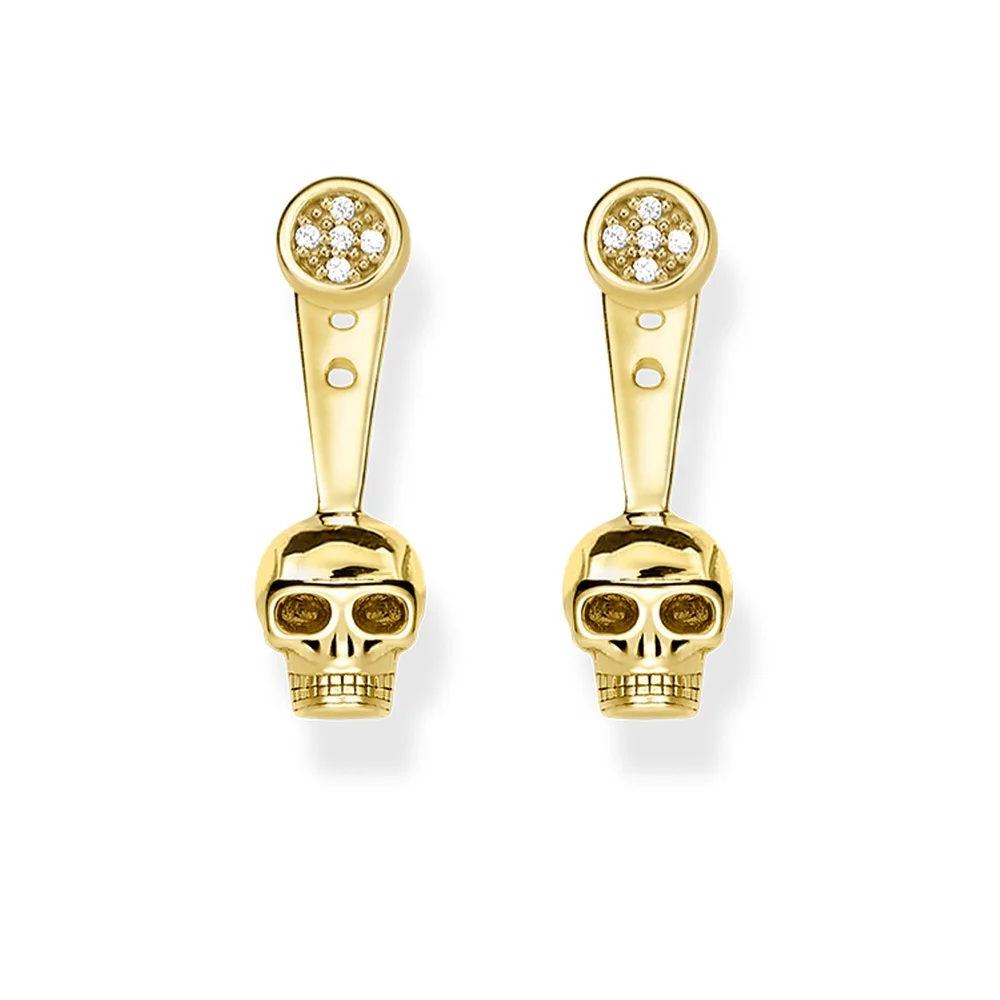 

Gold Color White Zirconia Jackets Skull Stud Earrings, 2018 New Fashion Thomas Style Ear Stud Earings Jewelry Gift For Women