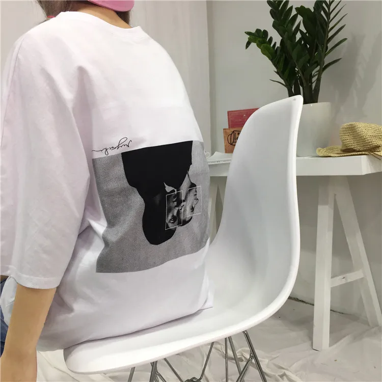 2017 Summer Oversize Loose Character Printed Back White Simple Short Sleeve Female T-shirts