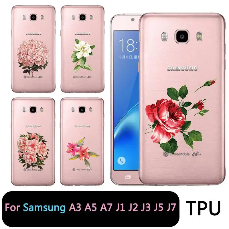QMSWEI Soft Tpu Clear Phone Case For Samsung Galaxy A3 A5 2016 2017 prime J1 J2 J3 J5 J7 Flower Flora Print Cover Free shipping |