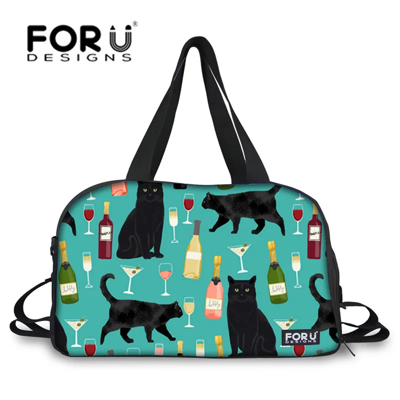 

FORUDESIGNS Sport Bag for Women Fitness Black Cat Wine Printing Large Gym Yoga Mat Tote Bags Outdoor Shoulder Bags Handbags 2018