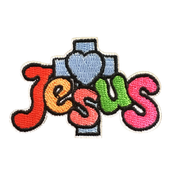 

New Arrival Colorful Christian Jesus Cross Embroidered Iron on Patches for Clothes DIY Decorative Embroidery Applique 10pcs/lot