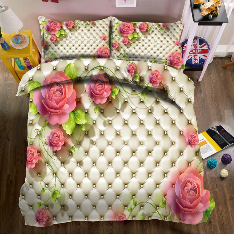 

Pink rose on imitated pattern 3d effect photo bed linen can be customized photo pattern