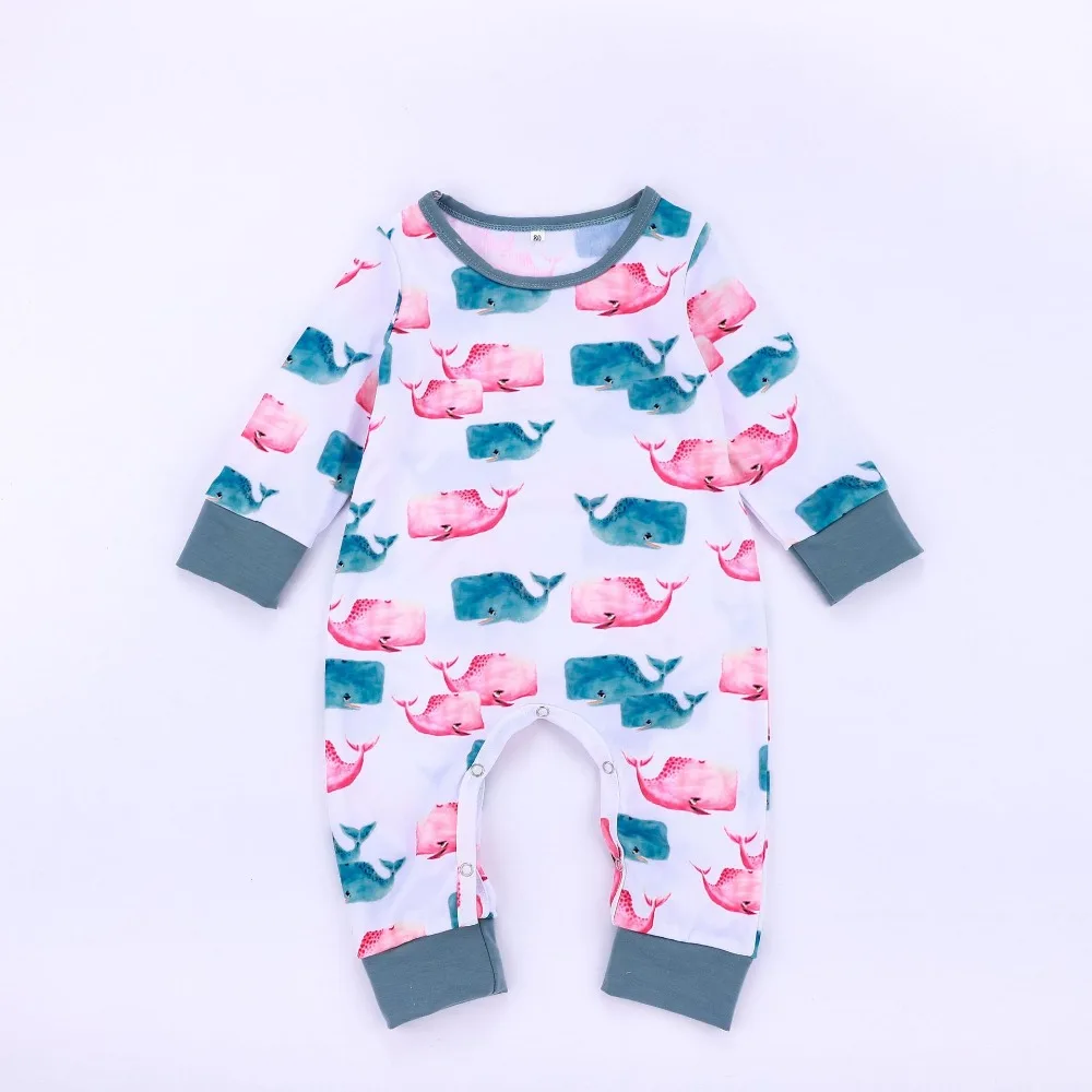 Baby Girl Winter Clothes Romper Long Sleeve Baby Onesie Jumpsuit Toddler Blue Whale Print
