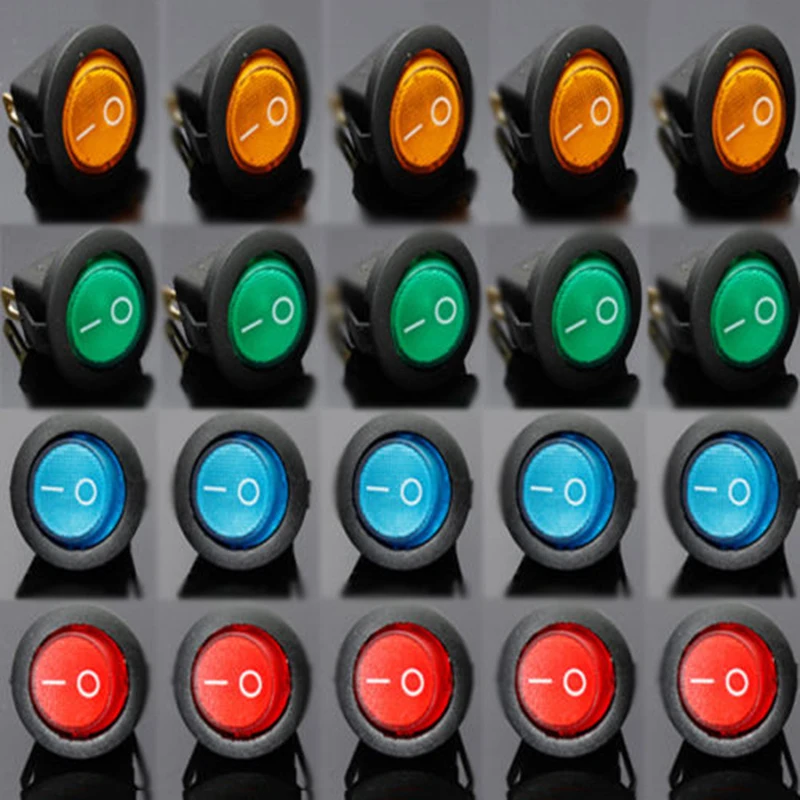 

4 Colors Rocker Switches Boat Round Switch Plastic 16A 3 Pins Auto LED Dot Light Dash Toggle Set Kits