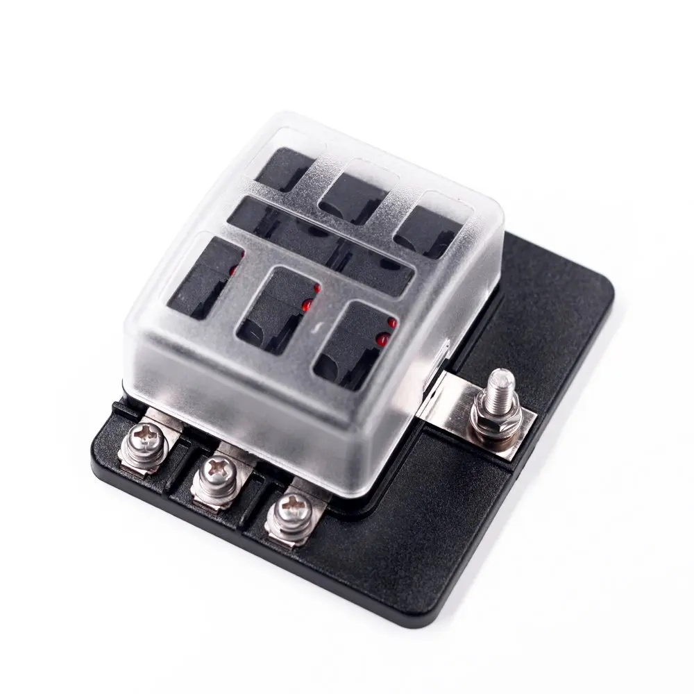 

6-Way Blade Fuse Box Holder With LED Warning Light Kit For Boat Marine Auto Car Truck