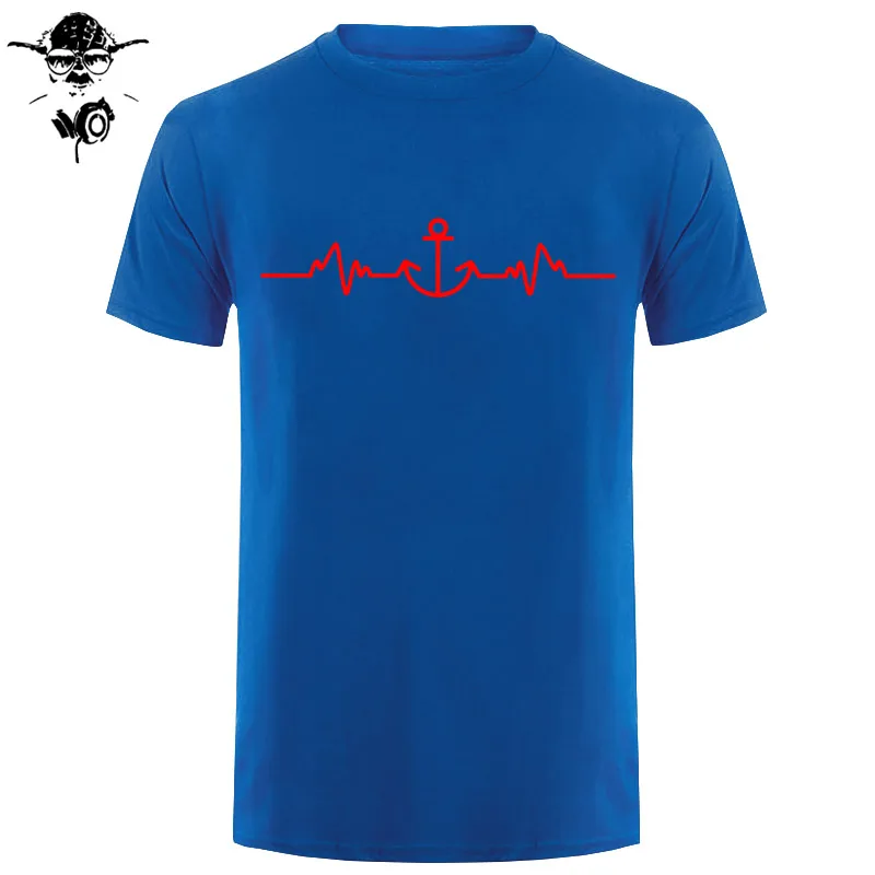 Sailinger Anchor Pulse Heartheat Футболка-Yacht Sail Tee Забавный подарок на день рождения Футболка с принтом Мужская брендовая футболка Новинка