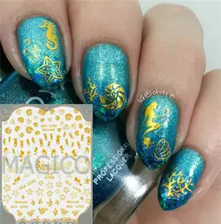 1 лист Золото Серебро море Лошадь стикеры 3D на ногти Nail Art в виде Ракушки Морская звезда наклейки для ногтей
