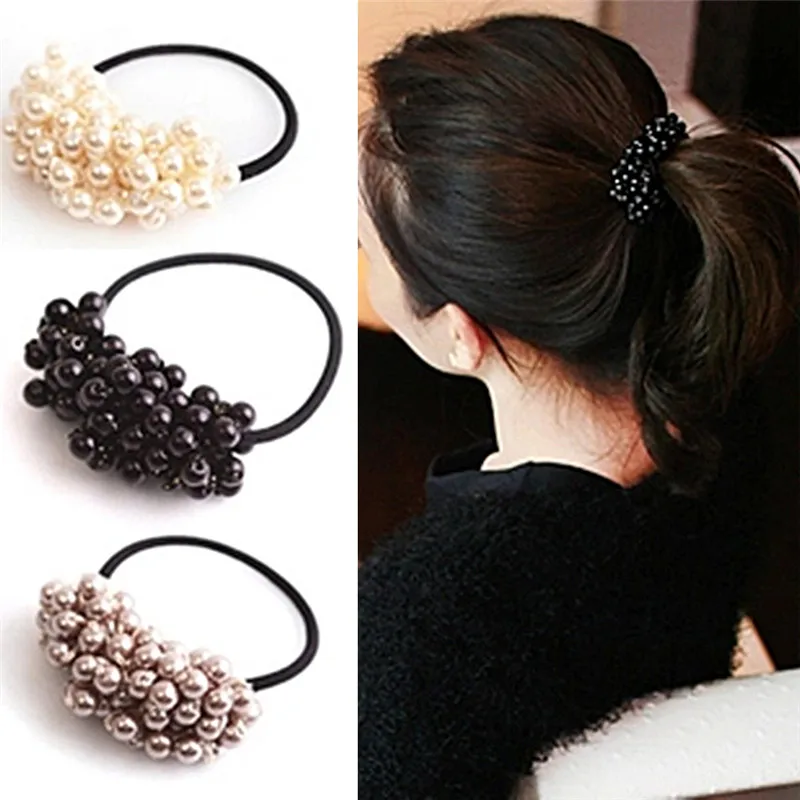 1Pc TEROKK Imitation Pearl Elastic Rubber Bands Ring Headwear For Women Elastic Hair Band Scrunchy Rope Hair Jewelry