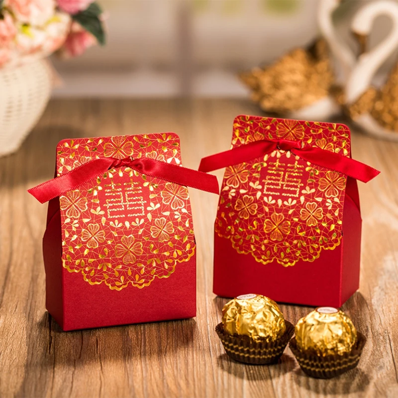50Pcsset Flower Laser Cut Hollow Carriage Favors Gifts Candy Boxes With Ribbon Baby Shower Wedding Party Supplies