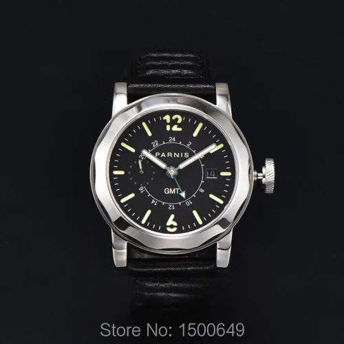 

Parnis 44mm black dial Steel Sapphire Glass Automatic GMT date mens Watch