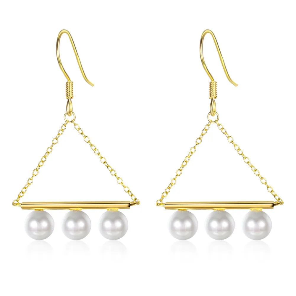 

INALIS 2018 New Crystals from Swarovski Elements S925 Sterling Silver Hollow Triangle with Three Pearl Chain Dangle Earrings