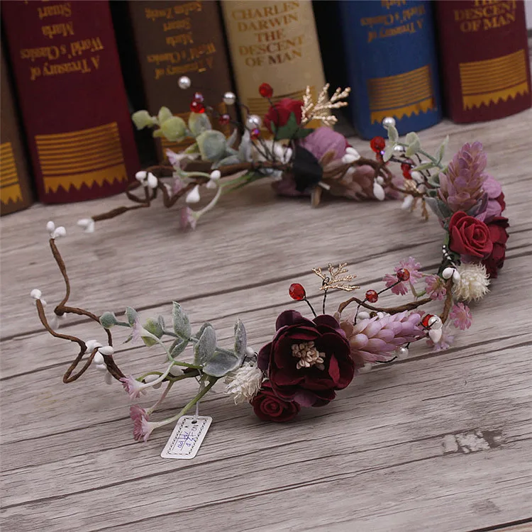 

Bride headdress flower wreath garland beautiful Korean hairbands handmade rattan hair Jewelry soft tiara hair ornament wholesale