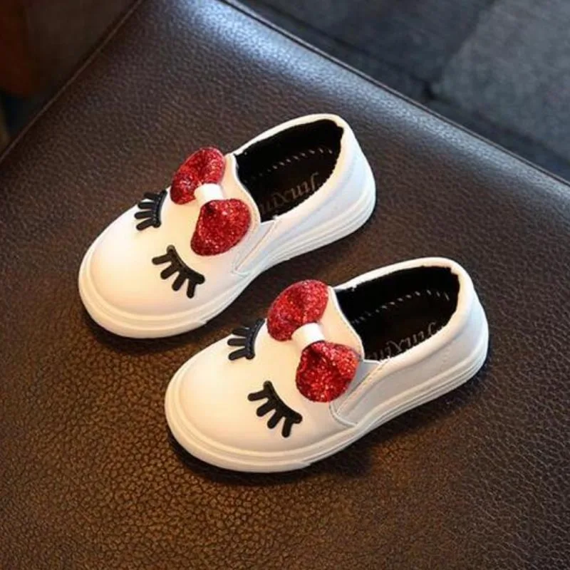 Spring Girls Sneakers 2018 New Children Baby White Bowknot Glitter